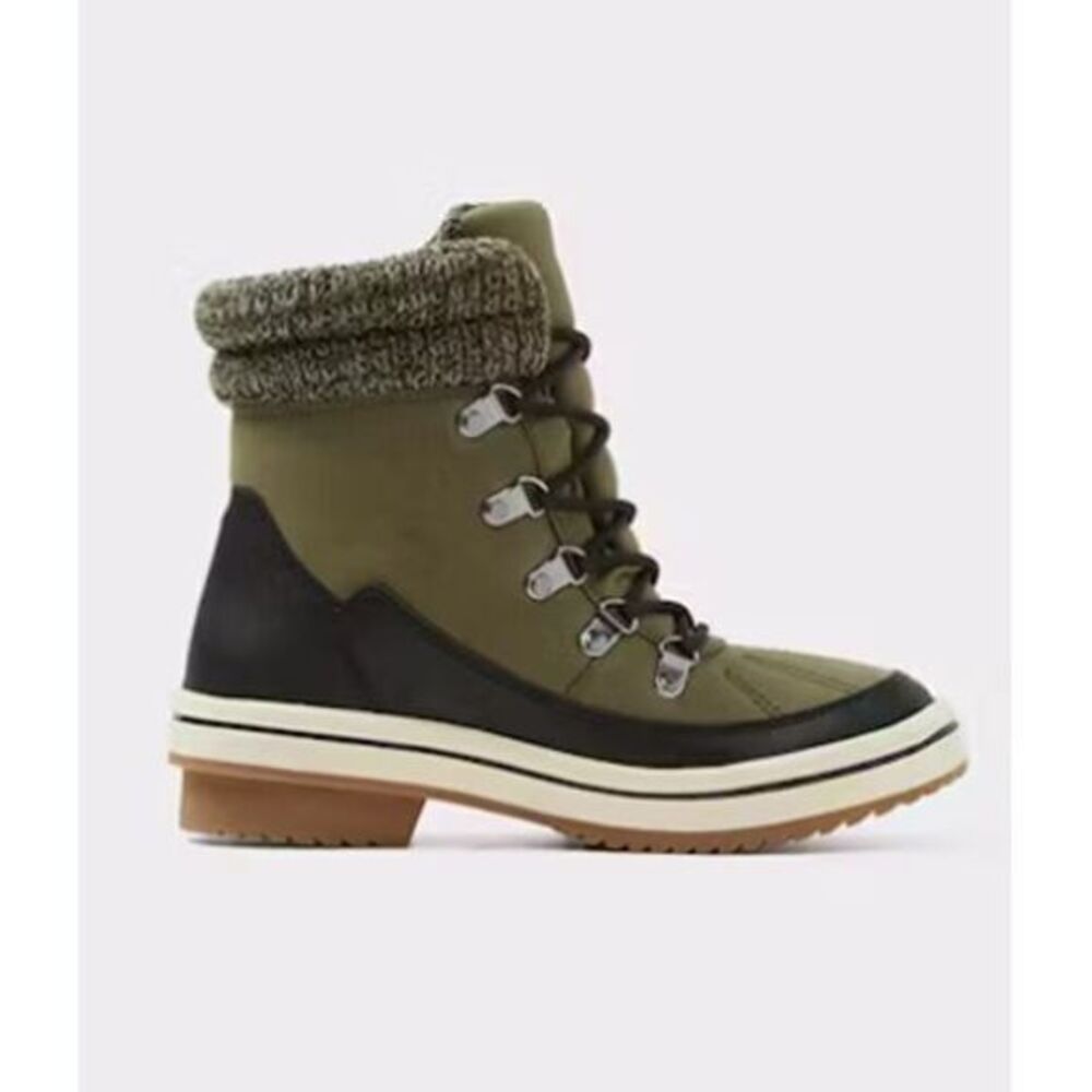 ALDO‎ Winter Combat Boots Knit Collar Lace Up Hiking Boots Olive Black Size 9